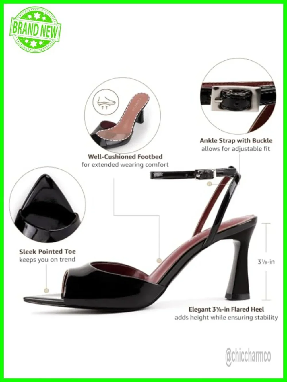 Women's Pointed Peep Toe Kitten Heel Sandals Strappy Ankle Strap Heels